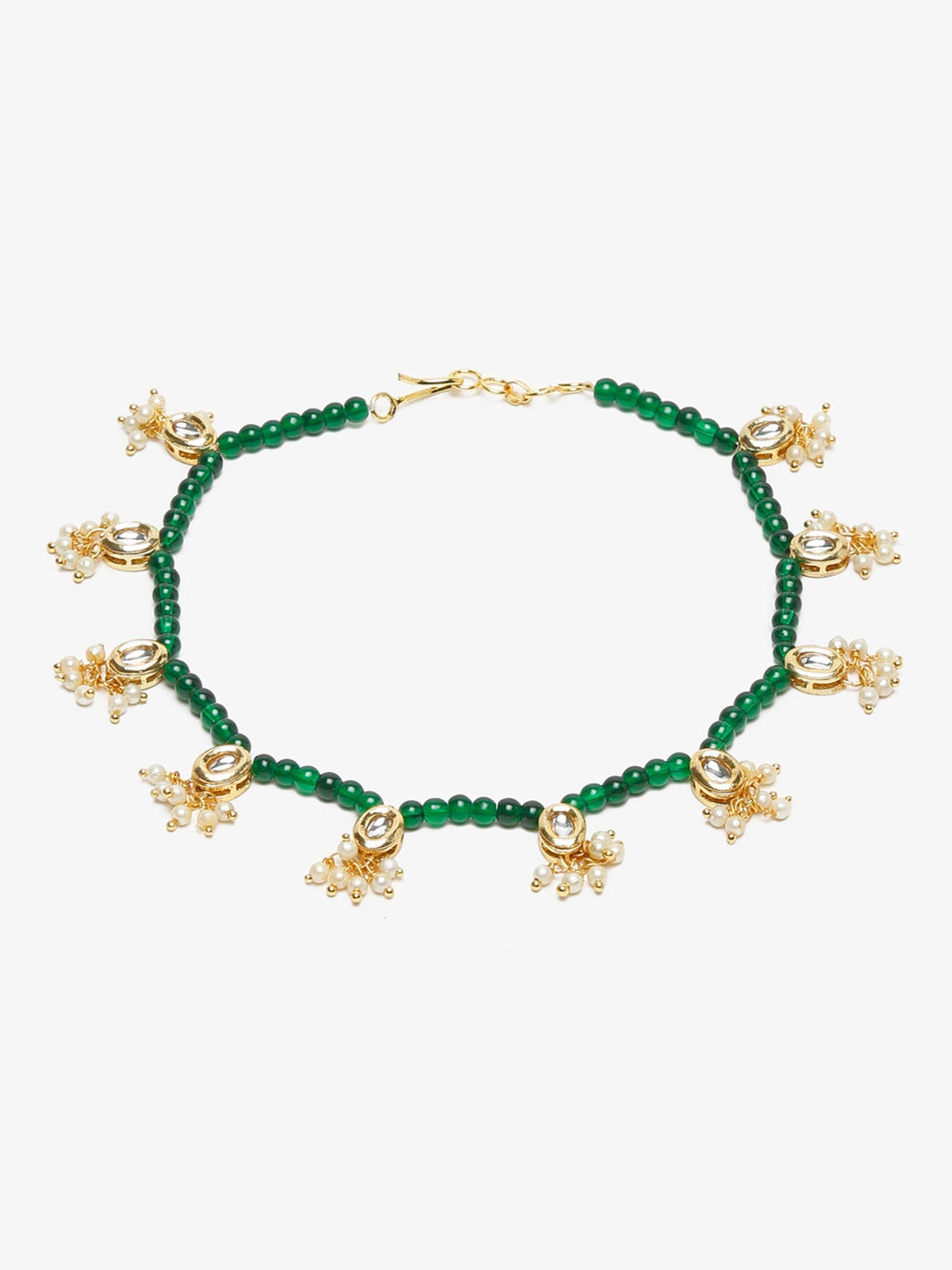 Women's Set Of 2 Green Anklets - Ruby Raang | Grocsy