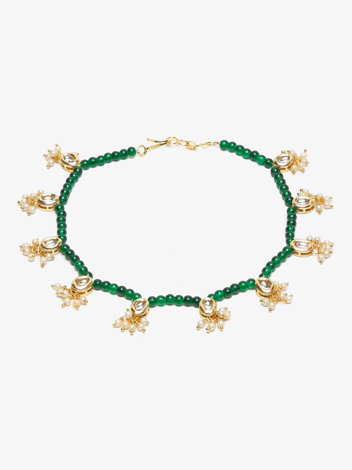 Women's Set Of 2 Green Anklets - Ruby Raang | Grocsy