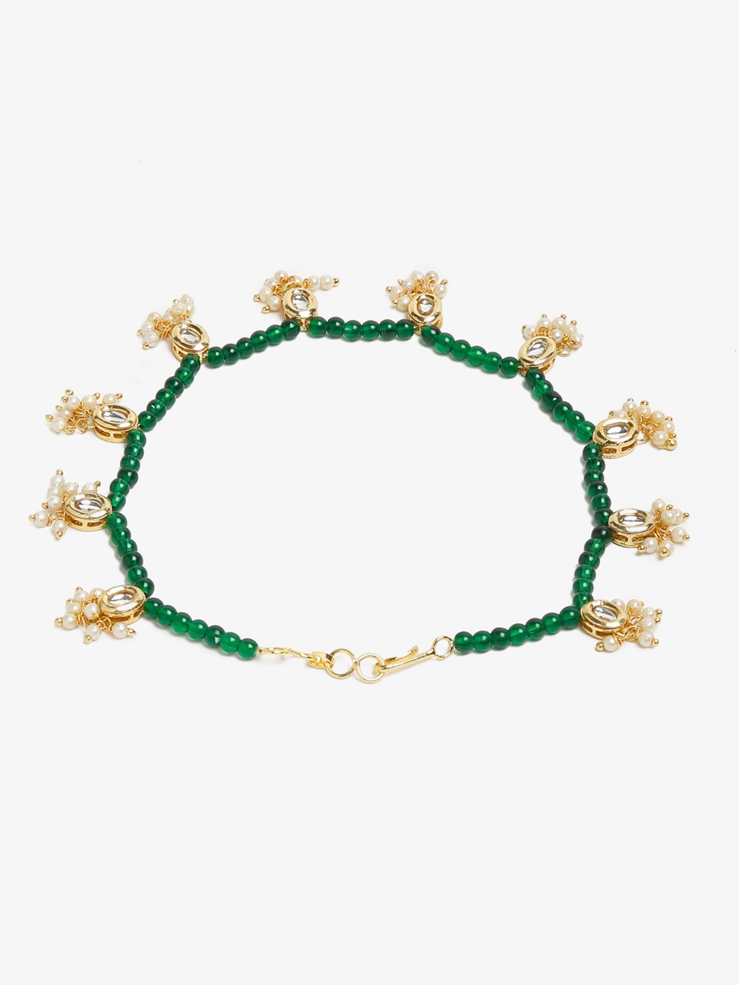 Women's Set Of 2 Green Anklets - Ruby Raang | Grocsy