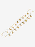 White Gold-Toned Plated Kundan Anklets Set Of 2 - Ruby Raang | Grocsy