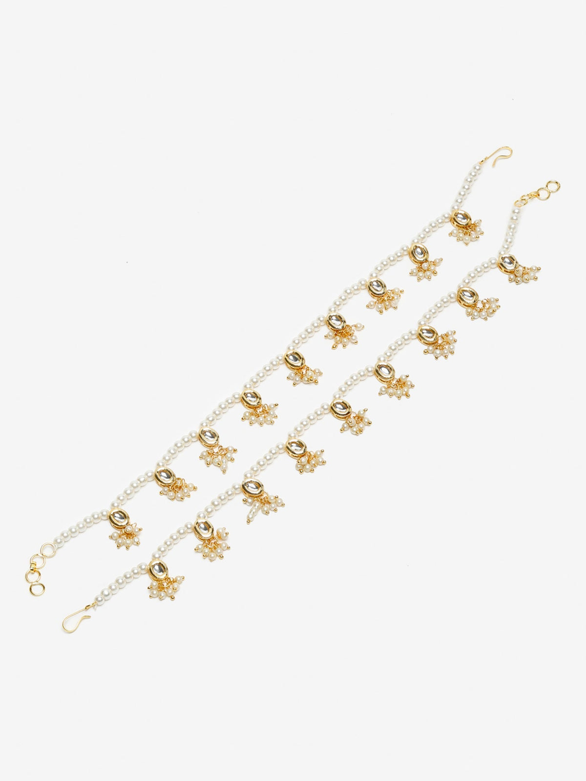 White Gold-Toned Plated Kundan Anklets Set Of 2 - Ruby Raang | Grocsy