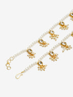 White Gold-Toned Plated Kundan Anklets Set Of 2 - Ruby Raang | Grocsy