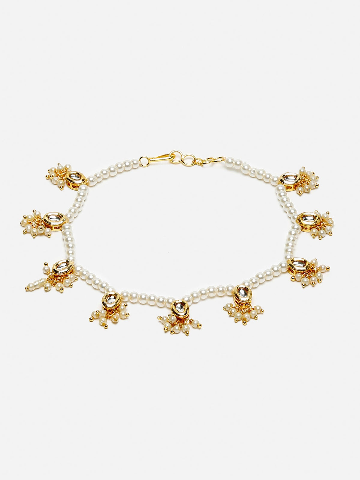 White Gold-Toned Plated Kundan Anklets Set Of 2 - Ruby Raang | Grocsy