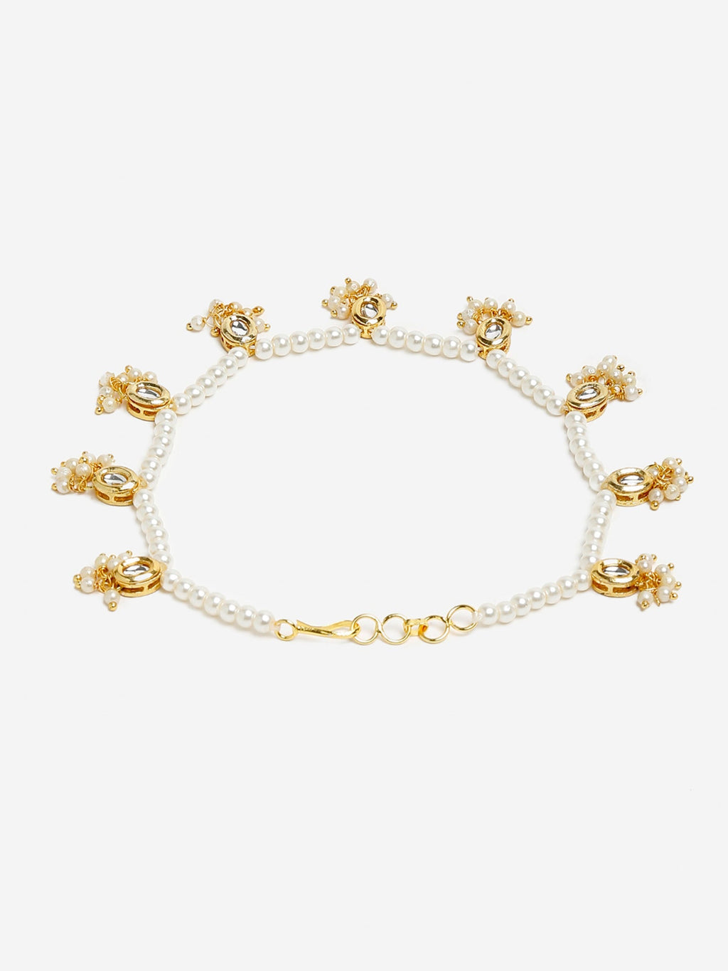 White Gold-Toned Plated Kundan Anklets Set Of 2 - Ruby Raang | Grocsy