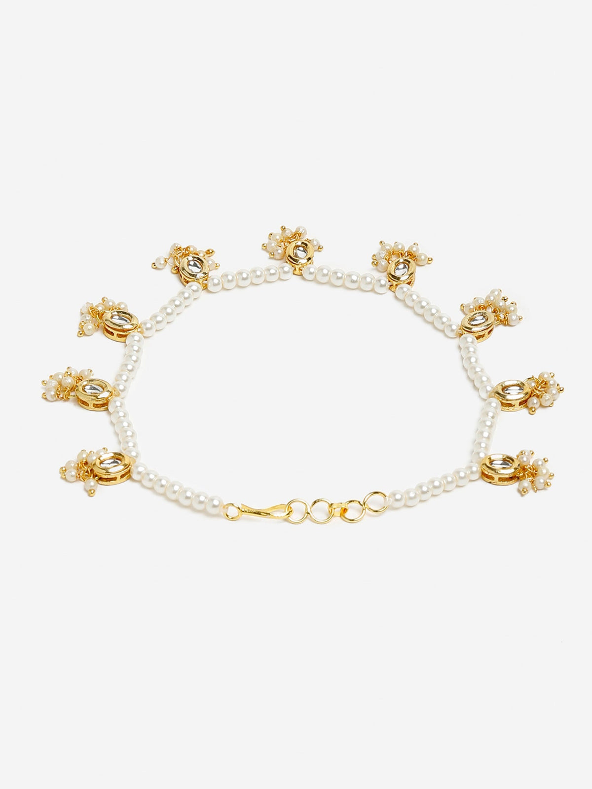 White Gold-Toned Plated Kundan Anklets Set Of 2 - Ruby Raang | Grocsy