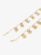 Gold-Polished White Handcrafted Kundan Set Of 2-Studded Beaded Anklets - Ruby Raang | Grocsy