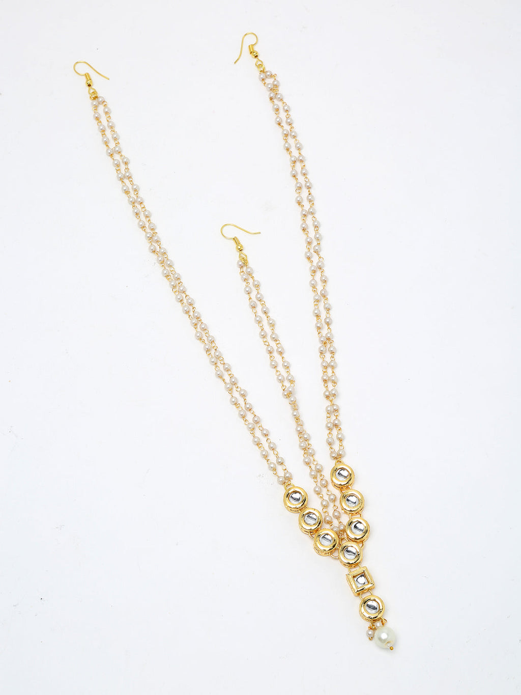 Gold-Polished White Kundan Beaded Matha Patti - Ruby Raang | Grocsy