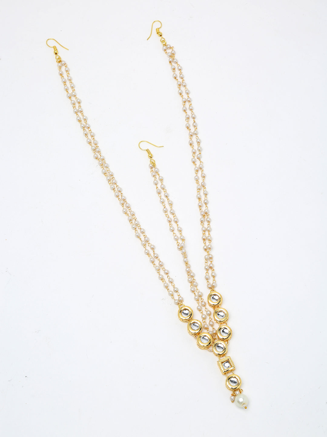 Gold-Polished White Kundan Beaded Matha Patti - Ruby Raang | Grocsy