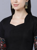 Myshka Women Black Embroidered Detail Anarkali Kurta With Dupatta | Grocsy