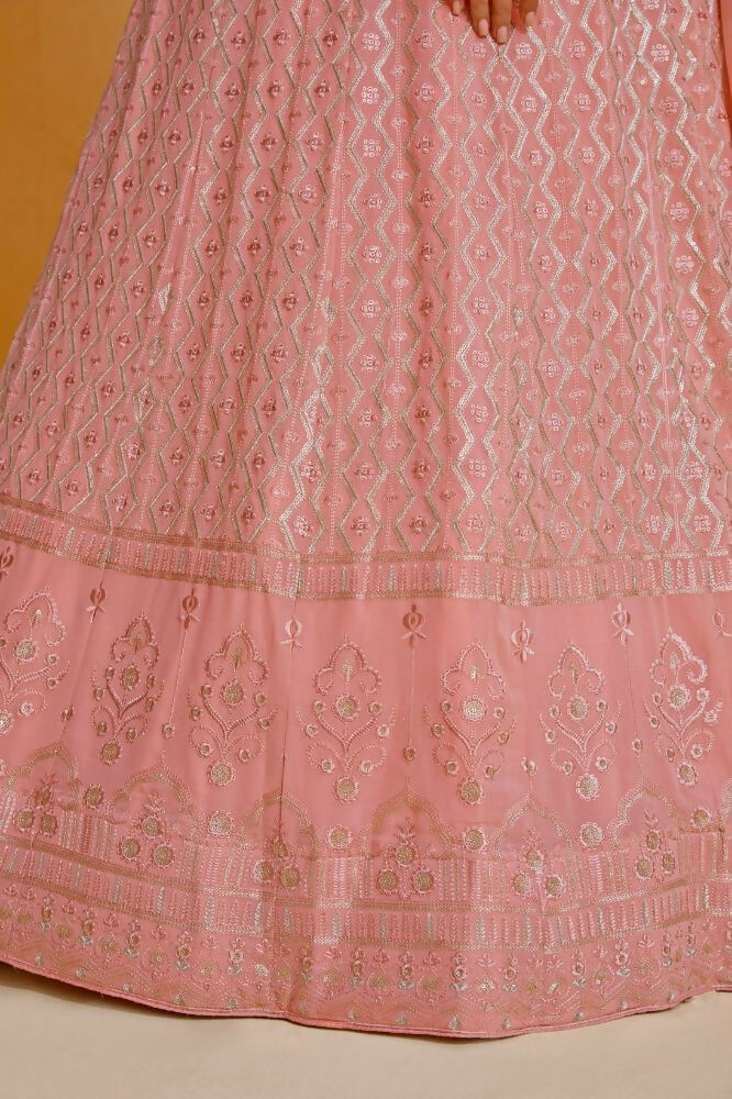 Pink Georgette Thread Sequence Embroidery Work Lehenga Choli - Jihu Culture | Grocsy