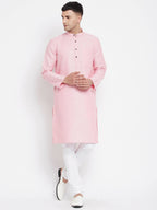 Even Apparels Pink Pure Cotton Men's Kurta With Band Collar | Grocsy