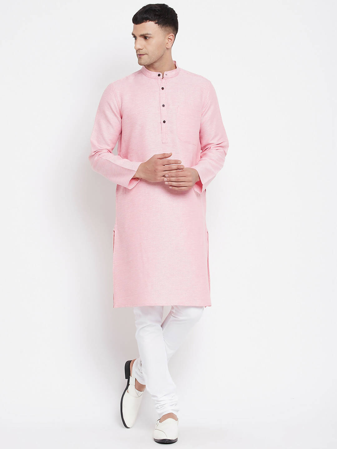 Even Apparels Pink Pure Cotton Men's Kurta With Band Collar | Grocsy