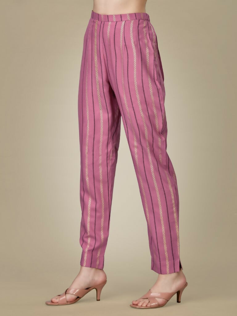 Jyoti Fashion Women's Purple Rayon Embroidered Kurta Pant Set | Grocsy