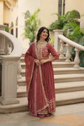 Joban Fashion Coffee Georgette Sequence Embroidery Work Kurta Set | Grocsy