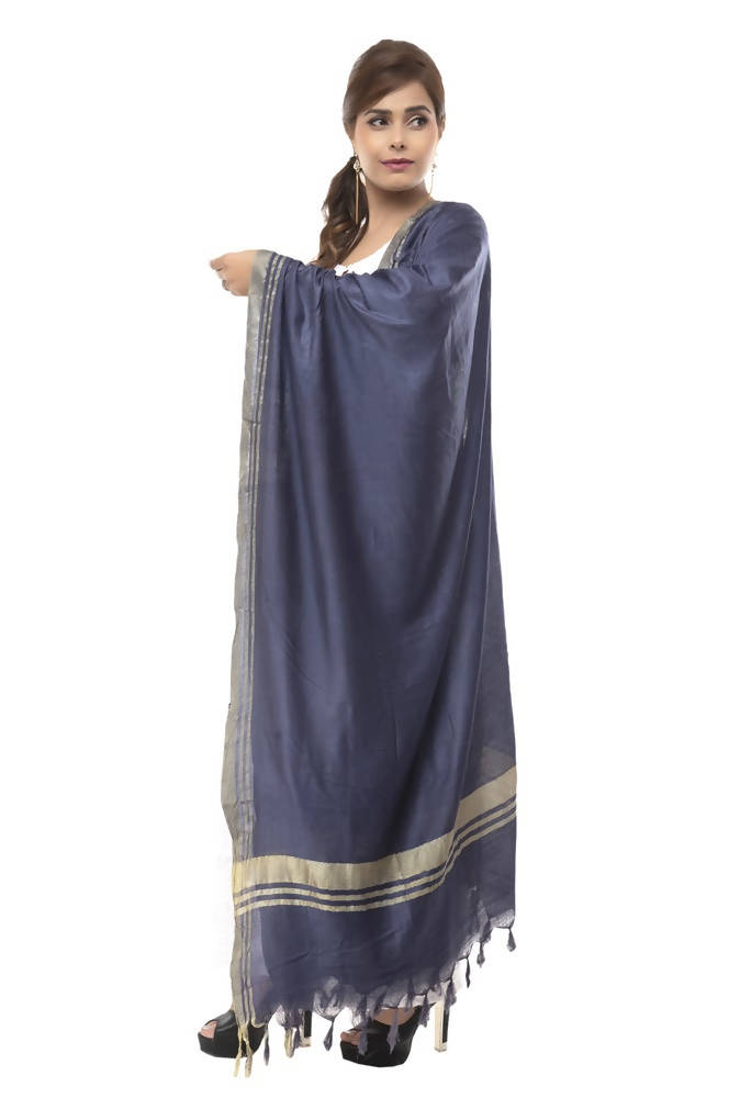 Mominos Fashion Moeza Slub Cotton Navy Blue Dupatta | Grocsy