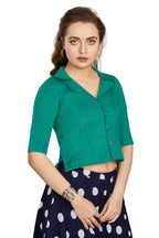 Aastha Fashion Women's Women's Sea Green Art Silk Button Readymade Blouse | Grocsy