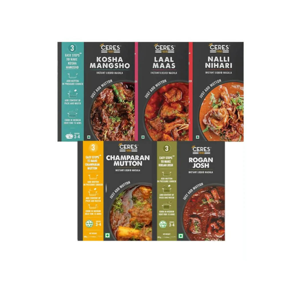 Ceres Foods Laal Maas + Rogan Josh + Champaran Mutton + Nalli Nihari + Kosha Mangsho Combo | Grocsy