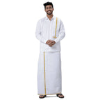 Ramraj Cotton Mens Wedding Set White Regular Dhoti, Shirt & Towel | Grocsy