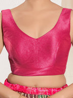Joban Fashion Pink Mulberry Silk Padded Blouse With Round Neck Sleeveless | Grocsy