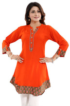 Snehal Creations Rayon Designer Embroidery Orange Tunic | Grocsy