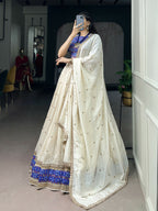 Lorenvalley Fashion White Vichitra Silk Sequins and Thread Embroidery Work Lehenga Choli with Dupatta | Grocsy
