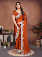 Teeya Creation New Trendy Stylish Party Wear Silk Saree-Orange | Grocsy