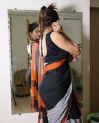 Exclusive Collection Beautiful black Gray Pure Cotton Woven Handloom Saree With Running Blouse Piece | Grocsy