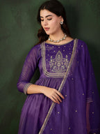 Sangria Embroidered Kurta & Trouser With Dupatta Kurta Set | Grocsy