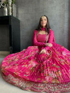 Jyoti Fashion Pink Jari with Sequin Embroidered Georgette Semi Lehenga Choli with Dupatta | Grocsy