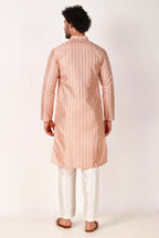 Pink Art Silk Woven Designer Men's Rajwadi Kurta Set - Mahotsav | Grocsy
