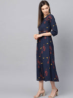 Yufta Women Navy Blue & Orange Quirky Printed Maxi Dress | Grocsy