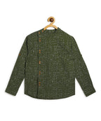 Manet Boys Full Sleeves Dot Printed Ethnic Shirt - Olive Green | Grocsy