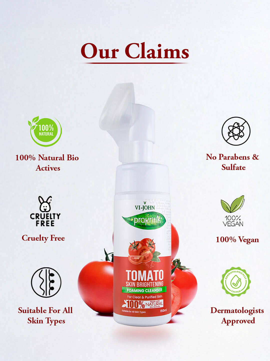 VI-JOHN Prakritik Tomato Skin Brightening geling For Detans,100% Natural Bio Actives Face Wash | Grocsy