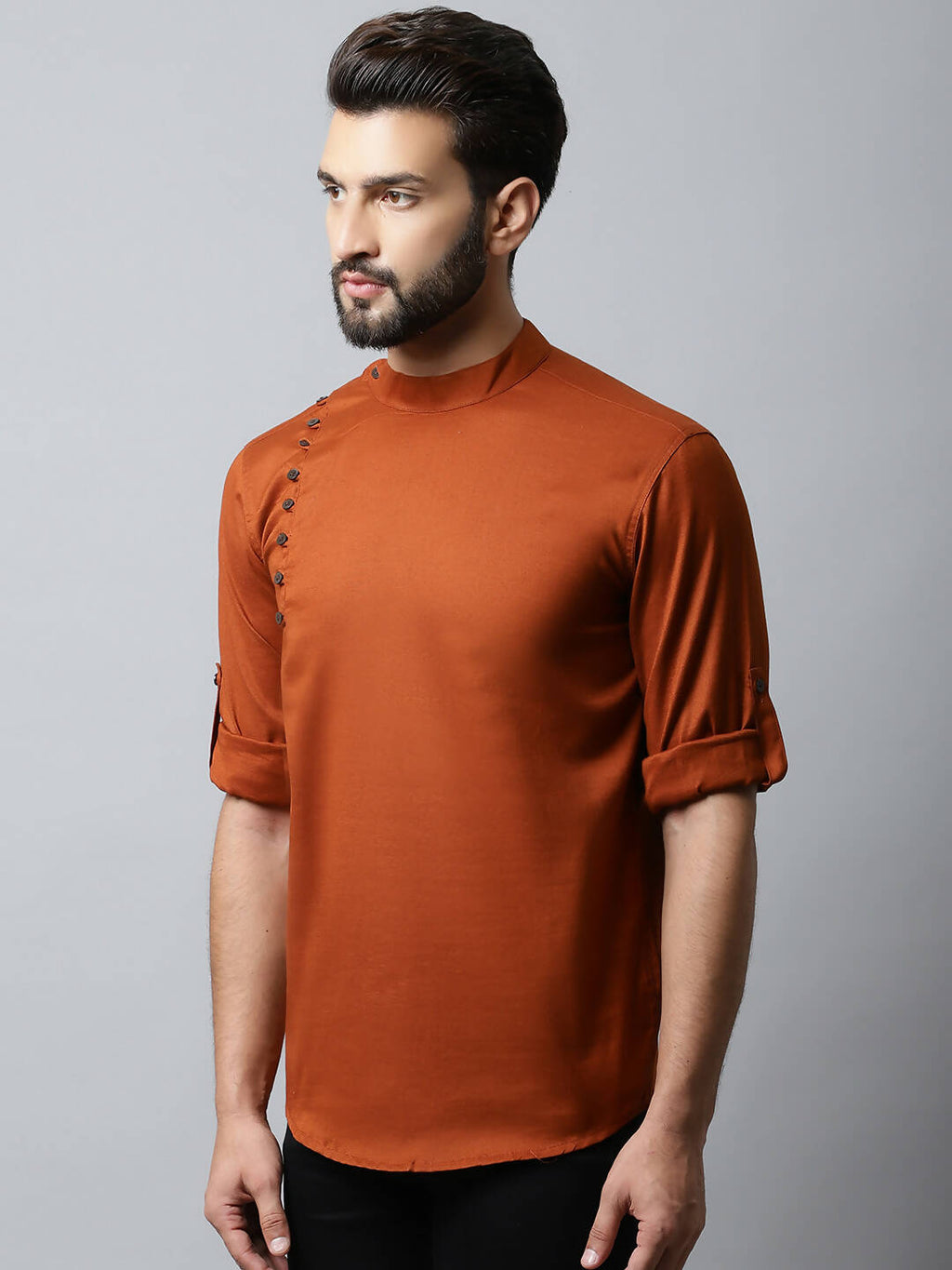 Even Apparels Brown Color Linen Pure Cotton Men's Kurta With Side Placket (SLD1137) | Grocsy