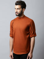 Even Apparels Brown Color Linen Pure Cotton Men's Kurta With Side Placket (SLD1137) | Grocsy