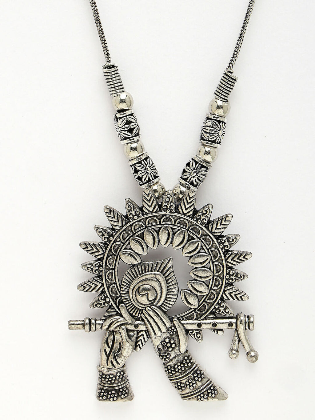 NVR Women's Silver-Toned German Silver Oxidised Pendant with Chain | Grocsy