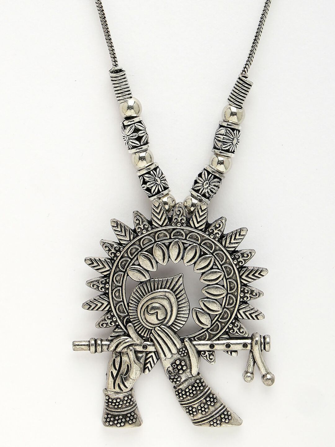 NVR Women's Silver-Toned German Silver Oxidised Pendant with Chain | Grocsy