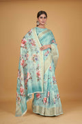 Blue Cotton Silk Digital Printed Saree With Unstitched Blouse Piece - Alisha | Grocsy
