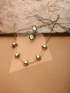 Green Meenakari Antique Finish Earrings and Drop Necklace set - Ruby Raang | Grocsy