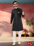 Joban Fashion Men's Black Straight Imported Tr Self-Design In Fabric Indo-Western Kurta Set | Grocsy