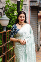 Blue Poly Silk Ethnic Motifs Saree with Unstitched Blouse - A2M | Grocsy