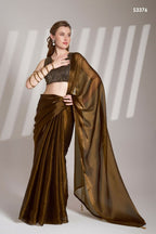 Brown Burberry Organza Solid Fancy Designer Saree - Nafisa | Grocsy