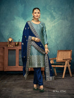 Anaita Light Teal Premium Embroidered with servos waki diamond Vichitra Silk Stitched Salwar Suit | Grocsy