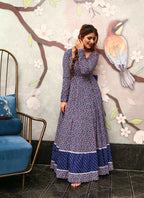 Jyoti Fashion Women's Navy Blue Heavy Digital Printed Cotton Silk Anarkali Dress | Grocsy