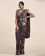 Brown Pure Georgette Sequence work Ready to wear Saree with stitched Blouse - Nirvana | Grocsy