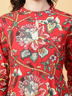Joban Fashion Red Cotton Printed & Hand Work Dress | Grocsy