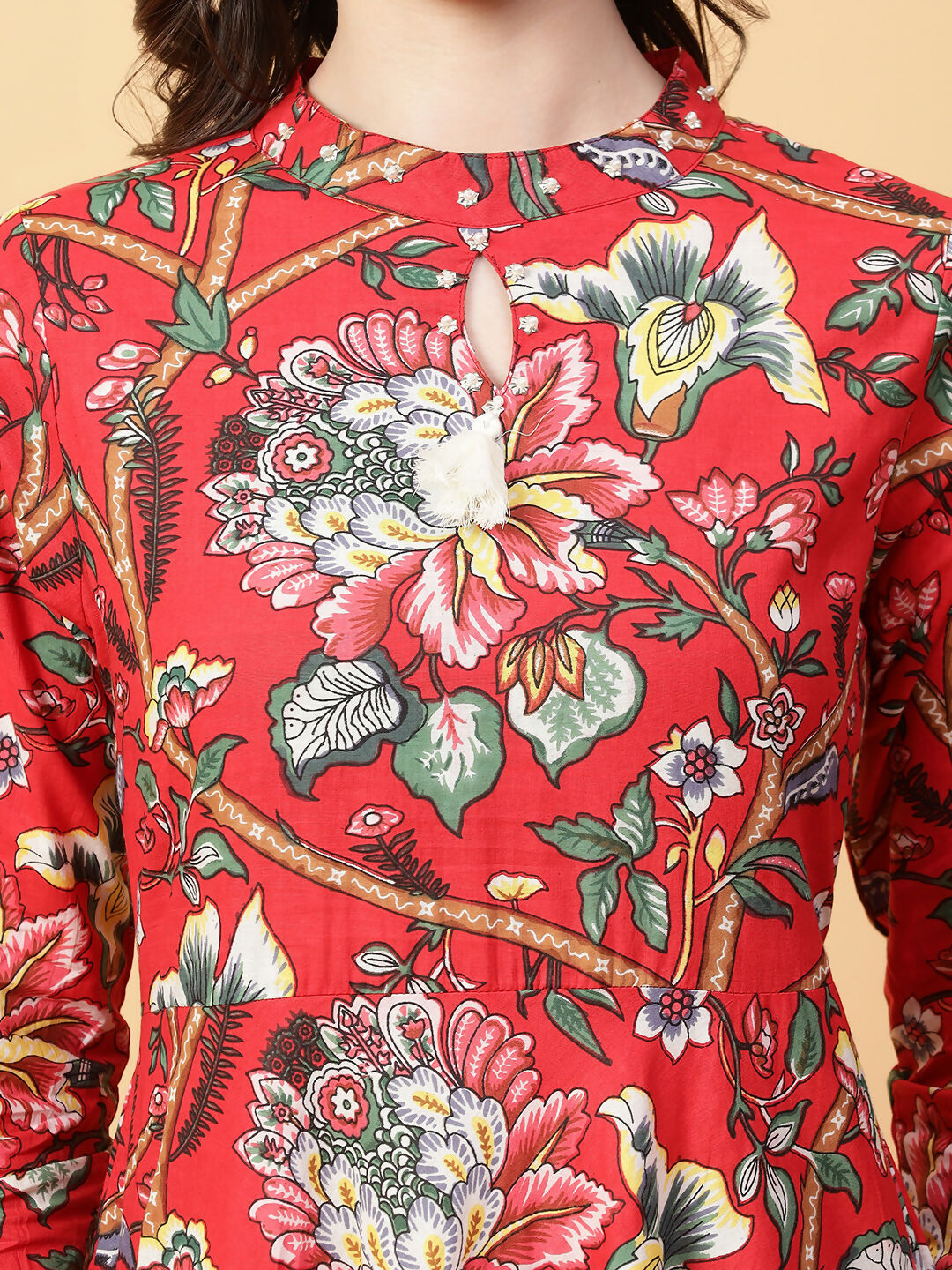 Joban Fashion Red Cotton Printed & Hand Work Dress | Grocsy