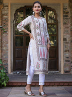 Juniper Women's Pink Viscose Shantoon Festive Printed Straight Kurta | Grocsy