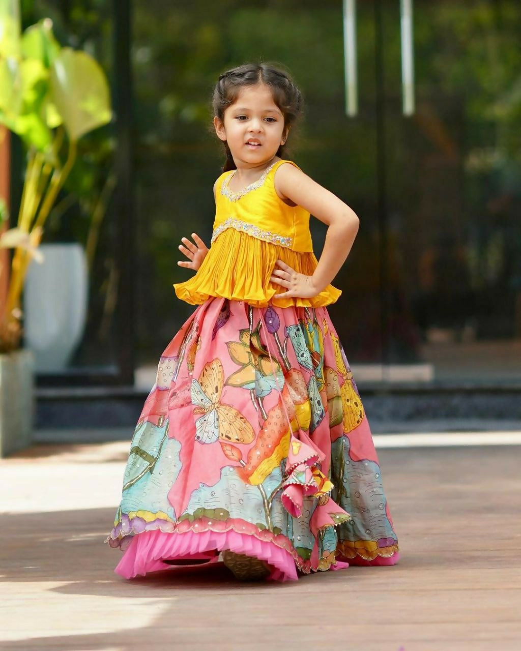 Jyoti Fashion Classy Pink Chinon Silk Printed with Embroidered Kids Lehenga Choli Set | Grocsy