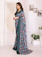 PR Fashion Morpich Bright Moss Satin Patta Printed Saree | Grocsy